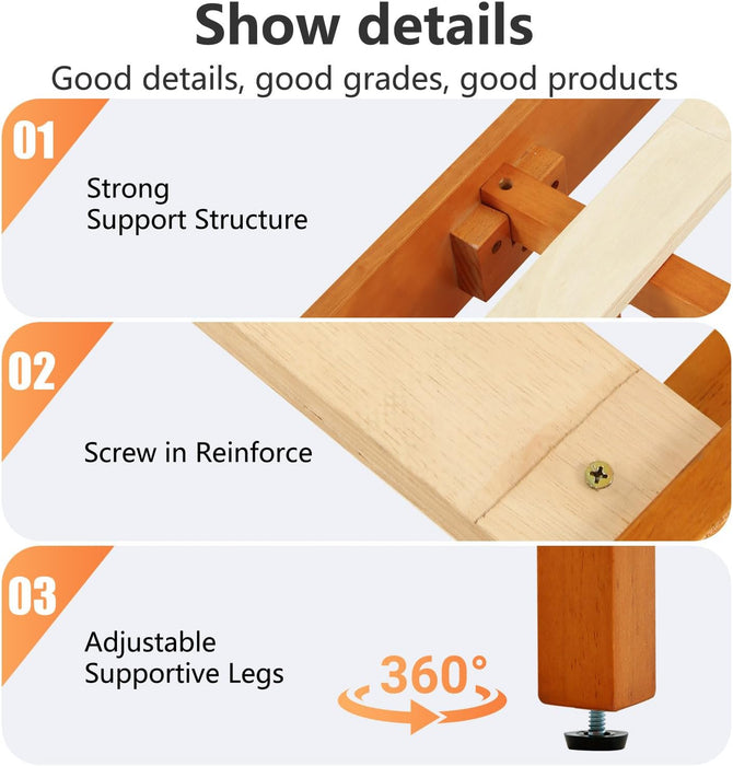 12 Inch Solid Wood Platform Bed with Wooden Slats, No Headboard, No Box Spring Needed, Easy Assembly, Queen