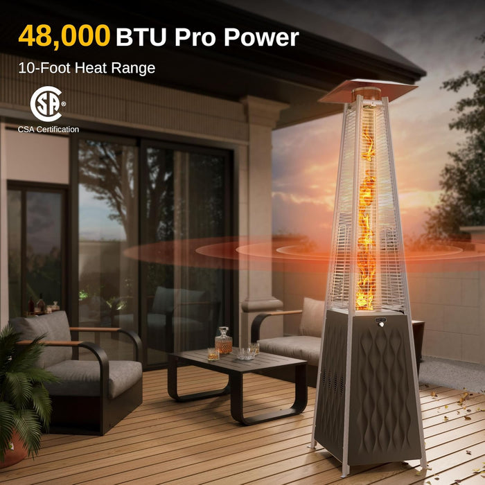 Pyramid Patio Heater, 48,000 BTU Outdoor Patio Heater, Quartz Glass Tube Propane Heater, Triple Protection System, with Wheels, Outdoor Heater for Commercial & Residential, Brown