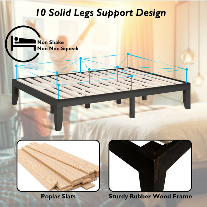 14 Inch Queen Size Rubber Wood Platform Bed Frame with Wood Slat Support