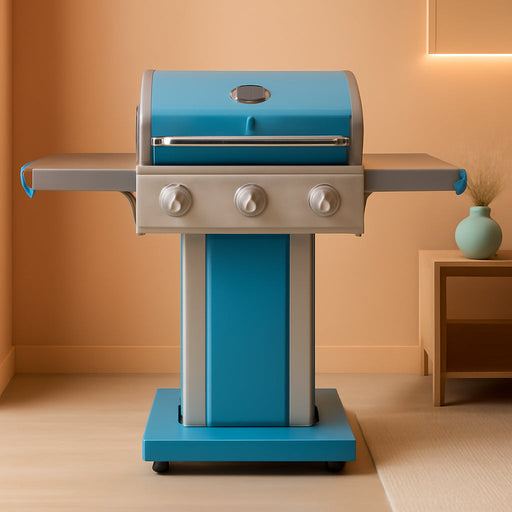 3-Burner Propane BBQ Grill, 30,000 Btus Gas Grill with Cast Iron Cooking Grates, Folding Side Tables & Wheels, Outdoor Grill with Tool Hooks, Teal