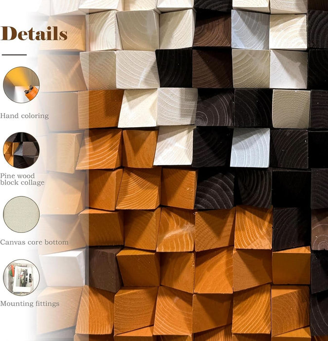 Orange and White​​ Mosaic Wall Art Wood Wall Art Wooden Wall Decor Large Wall Decor Creative Wood Block Decorative Painting for Office Living Room 27.6" X 39.4"