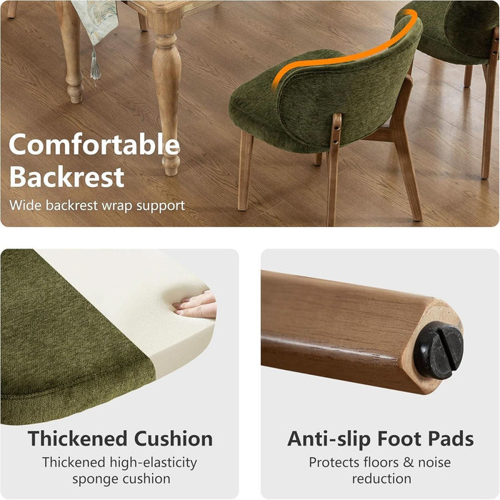 Dining Chair with High Back Single Mid Century Modern Kitchen Chair Boucle Fabric Upholstered Armless Accent Chair 20" Wide Padded Seat with Wooden Legs for Living Room Bedroom Green