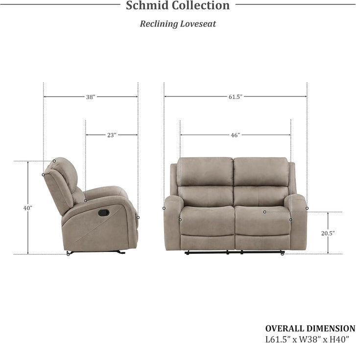 Schmid 3-Piece Polished Microfiber Manual Reclining Sofa Set, Brown