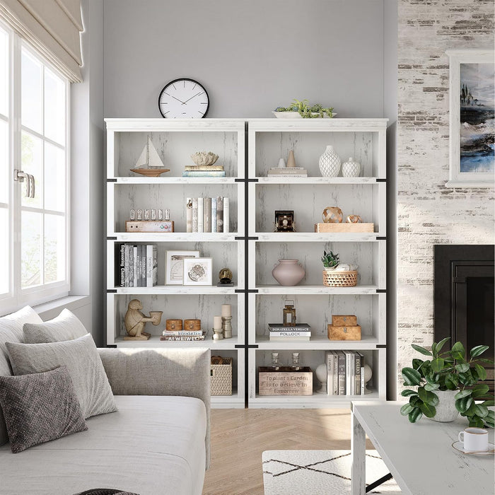 5 Tier Farmhouse Bookcase, 67.4 in Tall Book Shelf with Storage