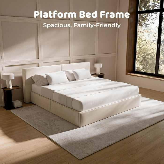 Cloud King Platform Bed Frame with Plush Headboard 6-Inch, Easy Assembly, Noise-Free Stability (Beige, King (U.S. Standard))
