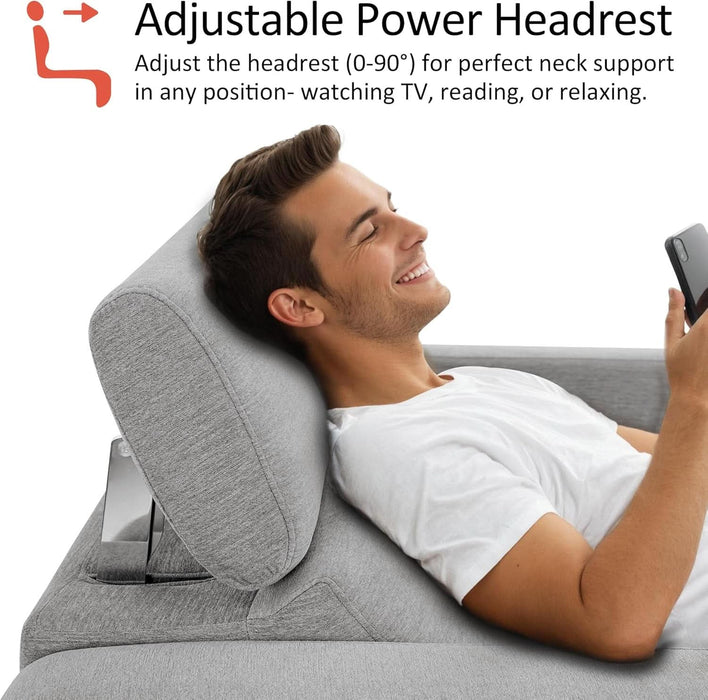 88.6'' Reclining Sofa, Wall Hugger Power Recliner Sofa with Adjustable Headrest, USB a & C Charge Ports, Wood Legs, for Living Room (Fabric, HL198M3) (Grey, 3-Seater)