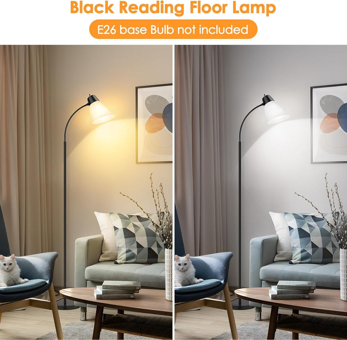 Floor Lamp for Living Room, Adjustable Head Standing Lamp with White Plastic Shade, Black Reading Floor Lamps for Dorm, Bulb Not Included