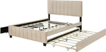 Queen Bed Frame with Trundle Bed,Velvet Upholstered Platform Bed Frame with Storage Drawers,Queen Size Trundle Bed with Headboard for Kids Teens Adults,Beige