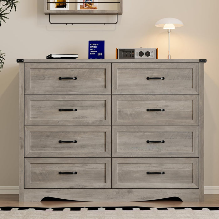 8-Drawer Dresser for Bedroom, Modern Wooden Chest of Drawers with Metal Handles, Anti-Tipping Design, Sturdy and Stable Storage Organizer for Living Room, Entryway, Home Office