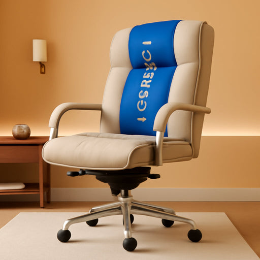 Sutherland Quilted Leather Executive Office Chair with Padded Arms, High Back Ergonomic Desk Chair with Lumbar Support, Cream Microfiber Fabric