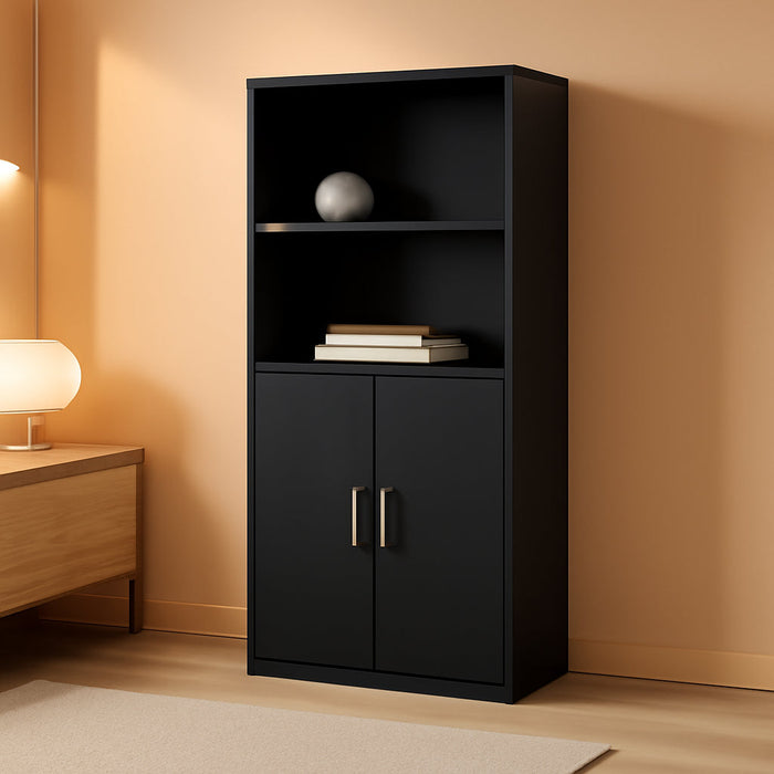 Pasir 4-Tier Storage Bookcase, Bookshelf, Multipurpose Shelf, Black Oak