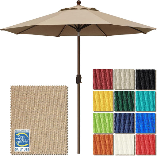 USA 10-Year-Non-Fading 9Ft Market Patio Umbrella, UPF 50+ UV Protection Performance Sun Umbrella, Heavy Duty Commercial Grade Outdoor Table Umbrella with Crank & Tilt, Windproof Vented Top for Garden, Pool, Deck and Outdoor Playsets,Heather Beige