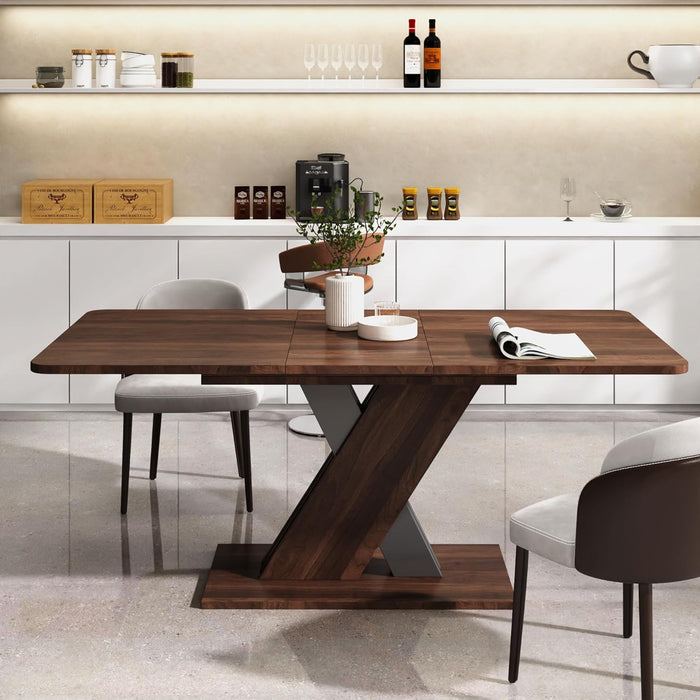 70.87" Extendable Dining Tables for 4 to 8, Mid Century Modern Wooden Expandable Dining Table W/X-Shaped Base, Multifunctional Extendable Large Long Kitchen Dinner Table for Dining Room Walnut