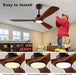 52" Wood Ceiling Fan with Lights Remote Control,Quiet DC Motor 3 Blade Ceiling Fans for Patio Living Room, Bedroom, Office,Indoor Outdoor(Black+Dark Walnut)