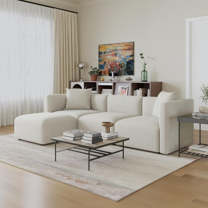 Luxury L-Shaped Upholstery Convertible Modular Sectional Sofa, Contemporary Reversible Couch with Chaise Lounge for Living Room, Apartment, Linen-Like Cream