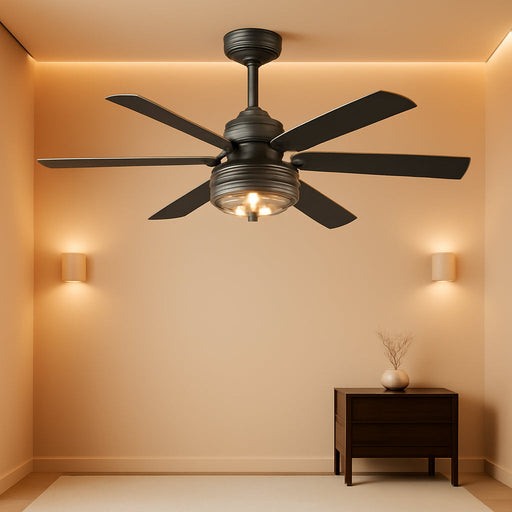 48" Farmhouse Ceiling Fans with Lights and Remote,Industrial Large Ceiling Fan with 6-Speed Reversible DC Motor and 6 Dual Finish Blades,Black Ceiling Fan with Light for Living Bedroom Patio