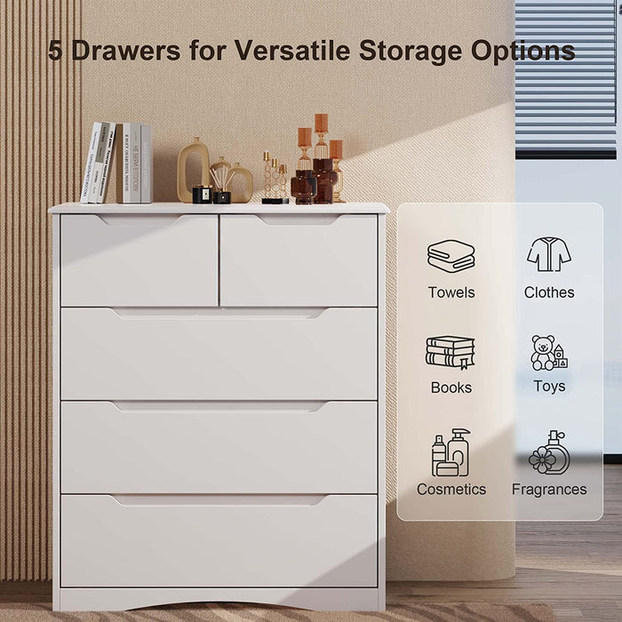 White Dresser with 5 Large Drawers