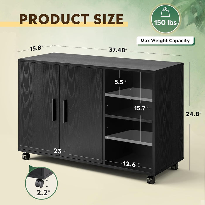 Office File Cabinet, Rolling Printer Stand, Black
