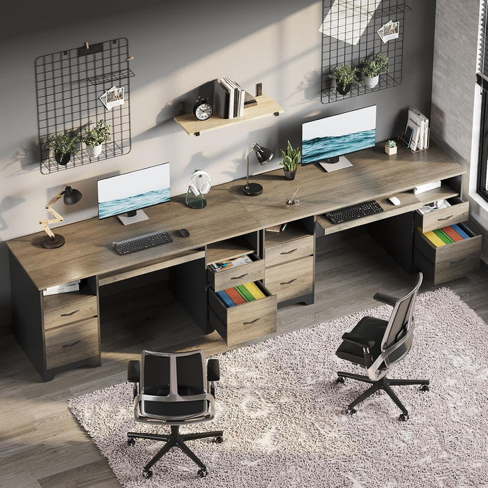 59 Inch Office Desk with 4 Drawers, Computer Desk with Storage, Executive Desk with File Drawer, Keyboard Tray & 2 Pedestals on Both Sides for Home Office, Studio, Grey&Black