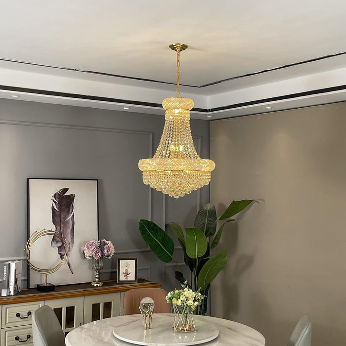 12 Light Empire Crystal Chandelier Goldtone Finish