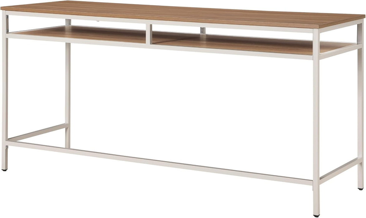 Modern 60-Inch Woodgrain Top Multipurpose Desk Table, Taupe Metal Frame with Oak Top Finish