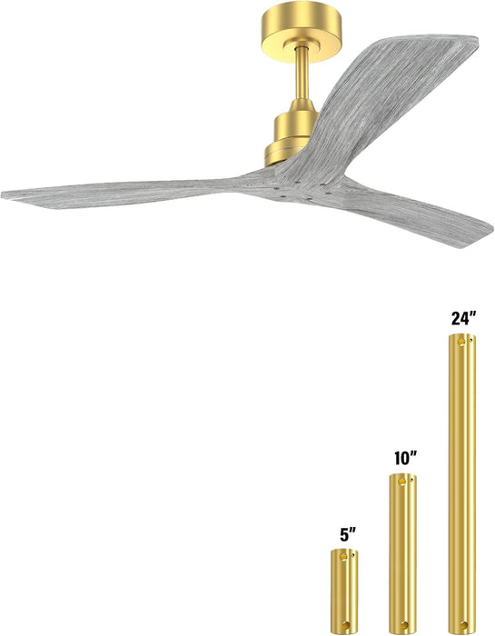 Wood down Rod Ceiling Fan (Gold+Gray Wood+No Light, 52 Inch)