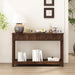 Fluted Wood Console Table with 3 Drawers, Boho Narrow behind Couch Entryway Table with Open Storage Shelf, Modern Sofa Table for Living Room, Foyer and Hallway (Dark Walnut)