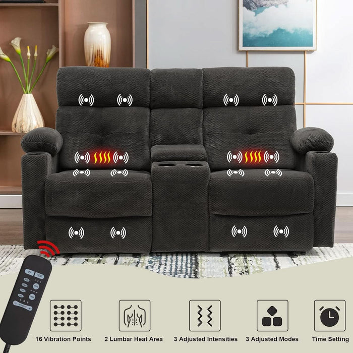 Power Reclining Loveseat with Console, Power Loveseat Recliner Sofa with Heat and Massage, Extended Footrest, Wall Hugger Recliners with Cup Holders, Lumbar Support for Living Room