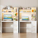 40” Home Office Desk with Hutch and Drawers, Computer Desk with Power Outlets and LED Light, Study Writing Gaming Table with Storage Shelves, Workstation for Bedroom, White