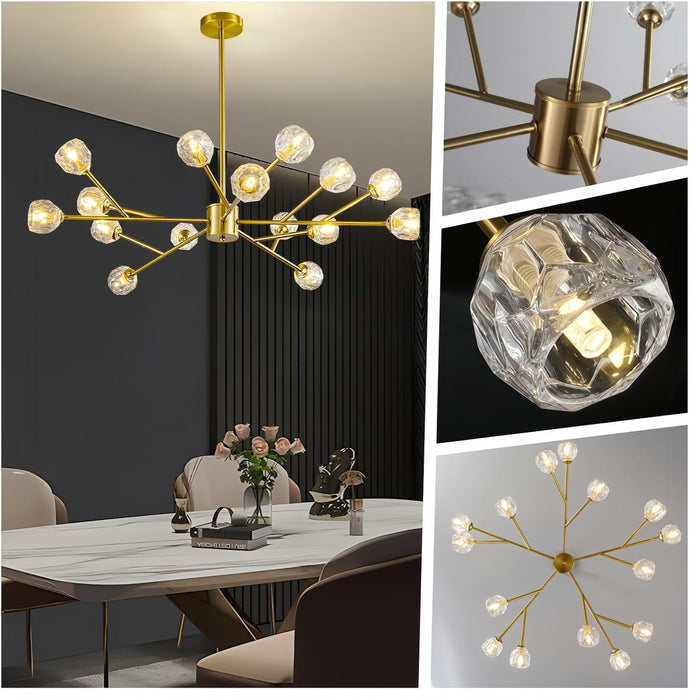 39”Gold Chandeliers for Dining Room 15-Light Sputnik Chandelier