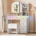 App & Button Controlled RGB Vanity with Arc Mirror, Small Makeup Vanity Table Set with Drawers & Chair, 3 Lighting Modes & Adjustable Brightness with Power Outlet, Vanity for Women Girls Bedroom
