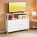 TV Stand Dresser for Bedroom Entertainment Center with 5 Fabric Drawers, Storage Organizers Units for Living Room, Media Console Table with Open Shelf up for 45" TV, White, Wood Top