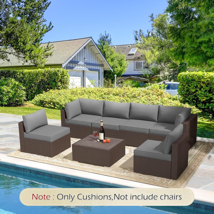 Outdoor Replacement Cushions for Patio Furniture,Water-Repellent Sofa Cushion for 6-Seat Rattan Wicker Sectional Patio Conversation Sets,14-Piece Cushions Set for Outdoor Couch-Gray