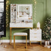 Makeup Vanity Desk with Mirror and Lights, Vanity Table with 5 Drawers, Vanity Set with Stool and Removable Side Storage Cabinet for Bedroom, White & Gold