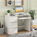 White Desk with 3 Storage Drawers & Built-In Charging Station, Home Office Desk with Keyboard Tray, PC Desk Study Writing Table, Vanity Table for Bedroom, Computer Workstation (White)