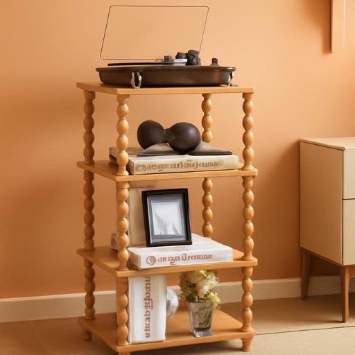 FourTier Bookcase SpindleLeg Open Shelves Caramel Tan