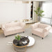 2 Piece Living Room Set, Chesterfield Velvet Sofa Loveseat Couch Chair with Scroll Arms and Nailhead for Living Room, Office (Beige, 1-2)