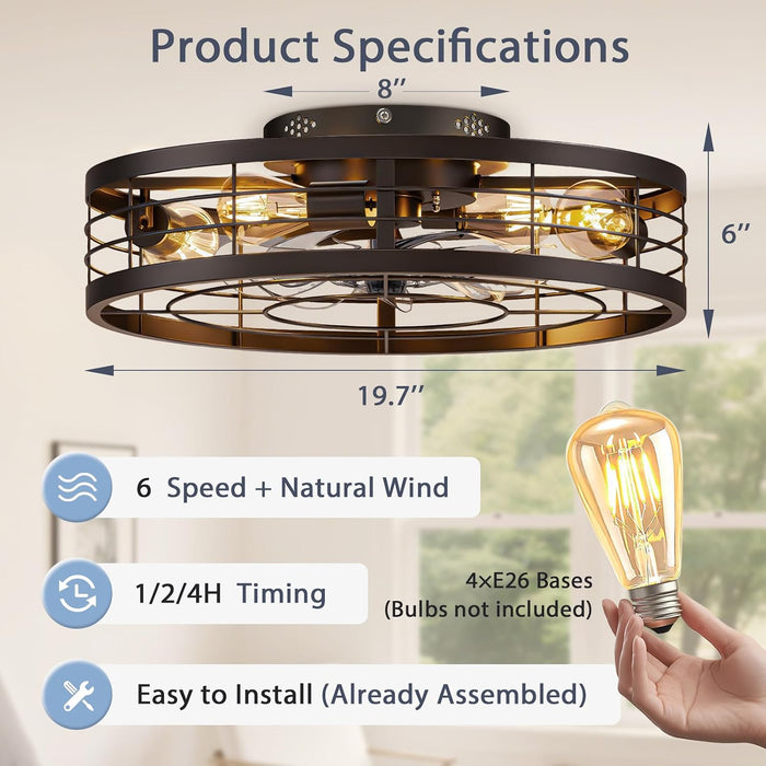 Modern Black Caged Fandelier Low Noise Ceiling Fan