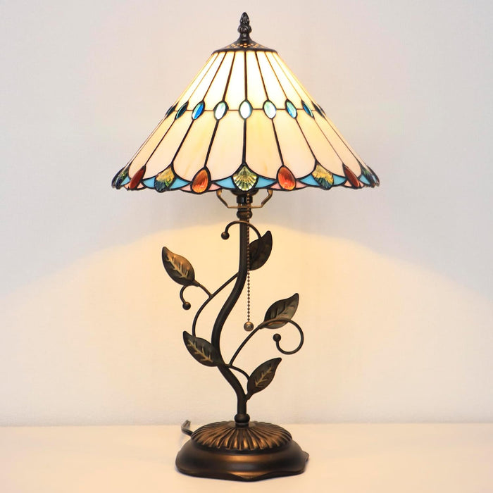 Tiffany Style Light Beige Jewelry Stained Glass Table Lamp 19 Inch