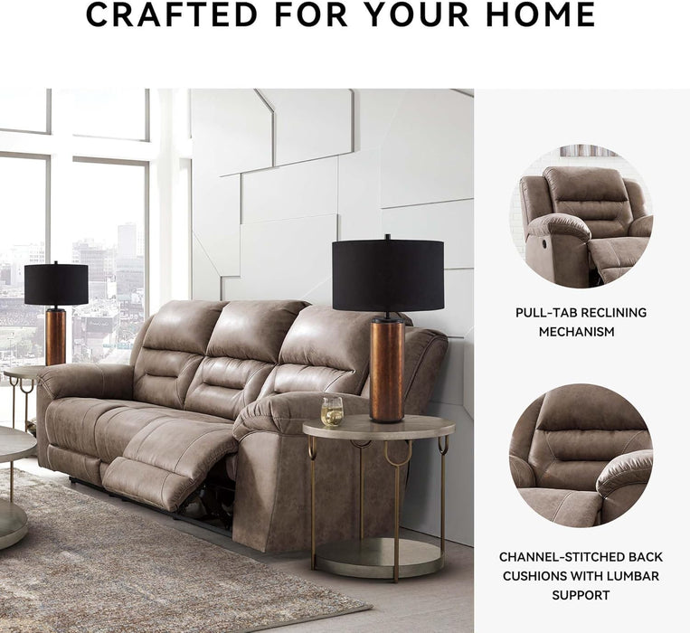 Stoneland Reclining Sofa, Dual-Sided Manual Recliner Couch with Faux Leather Upholstery, Wall Hugger Comfort for Living Room Seating, 90 Inches Wide, Brown