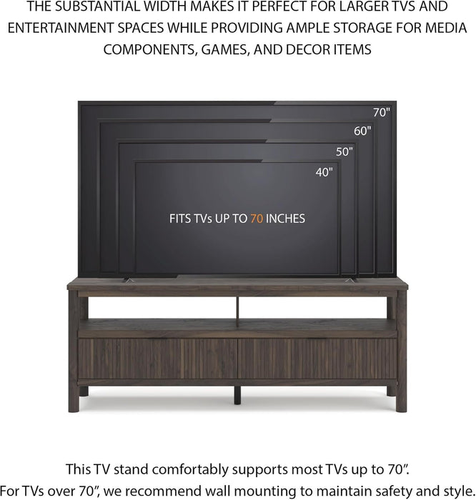 Cadmori Casual 72" TV Stand for Tvs up to 82" with Ambient Lighting, 2 Drawer and a Shelf, Dark Brown