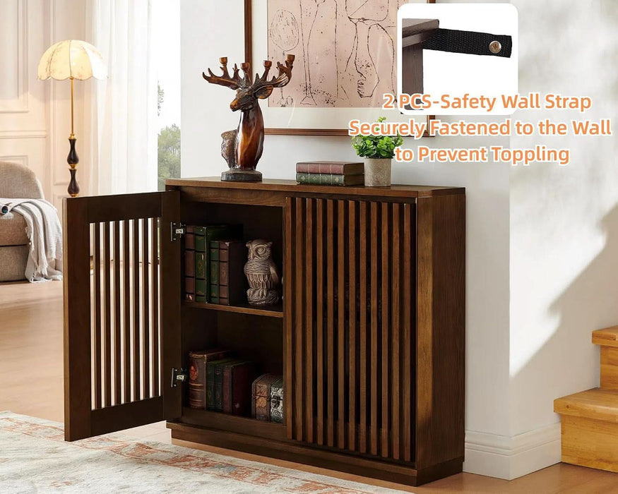 39" Walnut Narrow Sideboard Buffet Storage Cabinet for Entryway