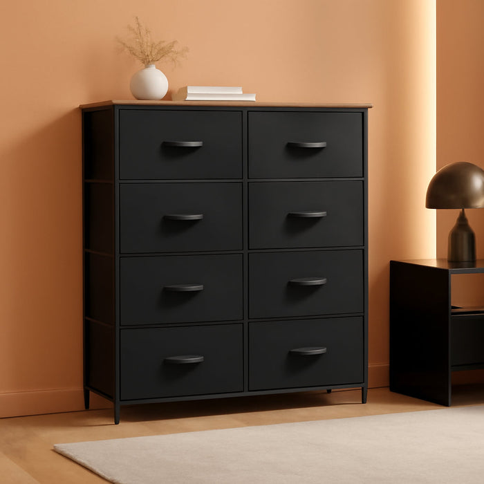 Dresser with 8 Drawers, Tall Storage Dresser with 8 Drawers, Black Dresser & Chest of Drawers, Storage Drawer Organizer for Closet, Bedroom, Living Room