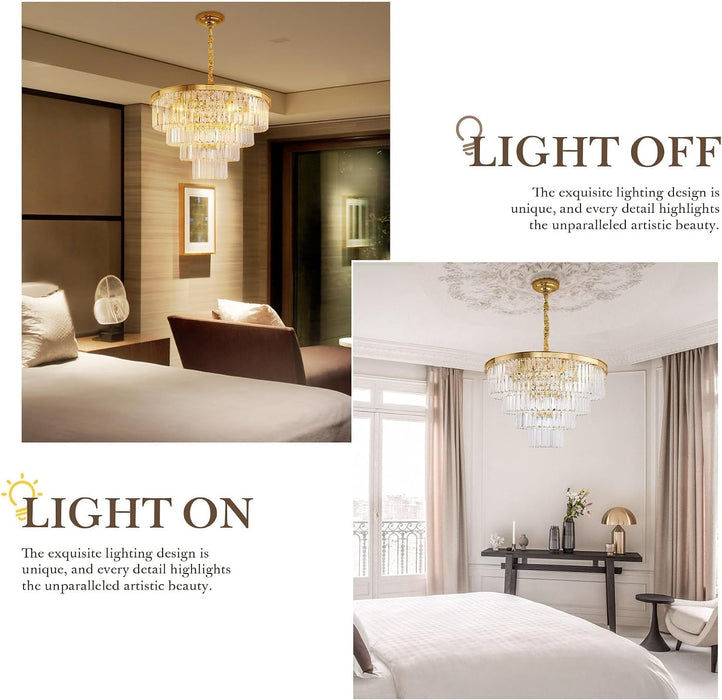 Gold Plated Crystal Chandelier Four Tier Illumination