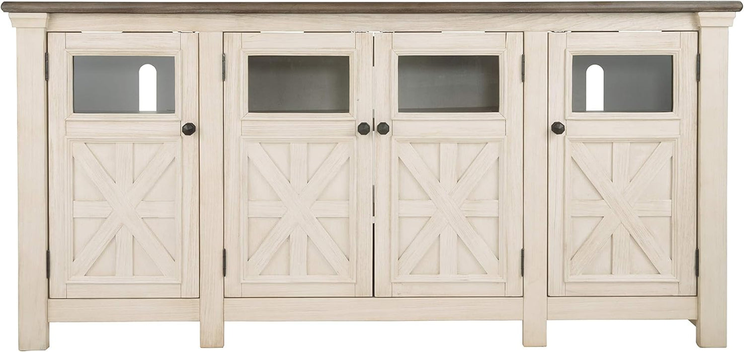 Bolanburg Extra Large TV Stand, Fits Tvs up to 72", 3 Cabinets, Adjustable Storage Shelves, 74.13", Whitewash & 2-Tone Finish
