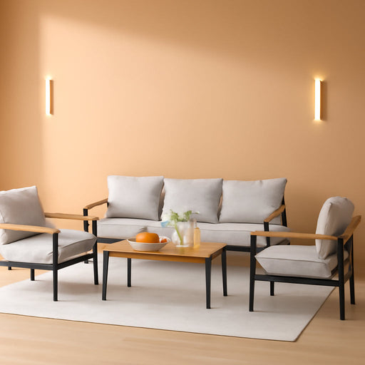 4 Pieces Patio Furniture Sets Outdoor Conversation Set Acacia Wood Sofa Set with Coffee Table Thicker Sponge Cushion