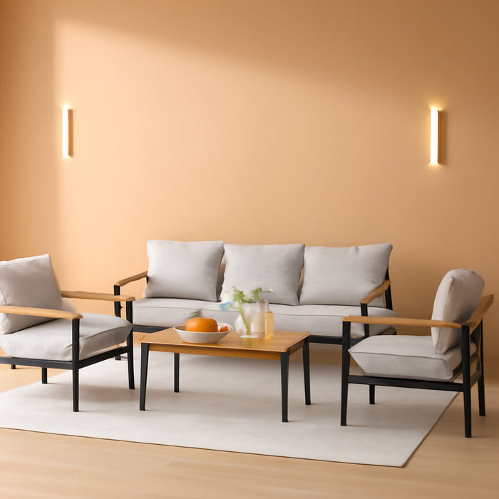 4 Pieces Patio Furniture Sets Outdoor Conversation Set Acacia Wood Sofa Set with Coffee Table Thicker Sponge Cushion