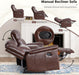 Geniune Leather Manual Loveseat Recliner Sofa Set of 2 with Center Console, Overstuffed 2-Seater Reclining Couch with Hidden Storage & Cup Holders, 2 Dual Recliner for Living Room, Rust Brown