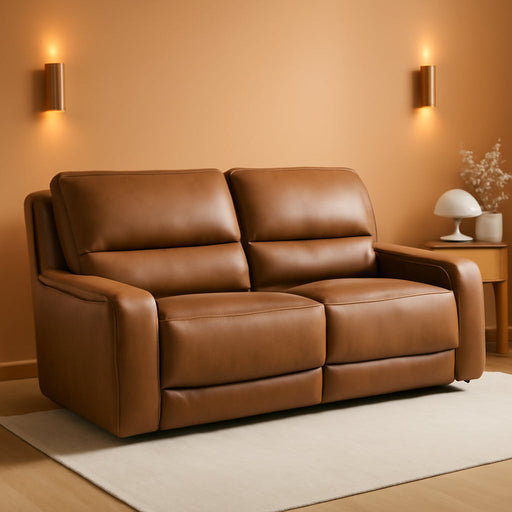 Signature Design by Ashley Spear Hill Contemporary Leather Match Power Reclining Sofa with Adjustable Headrest and USB Ports, Light Brown