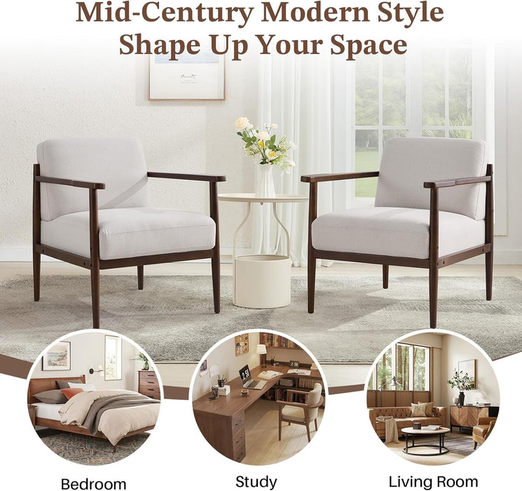 Beige Upholstered Mid Century Accent Armchair 27.1in